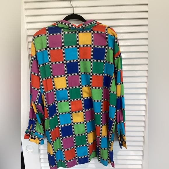 Liz Baker 80s Multicolor Checkered womens Shirt - Picture 3 of 7